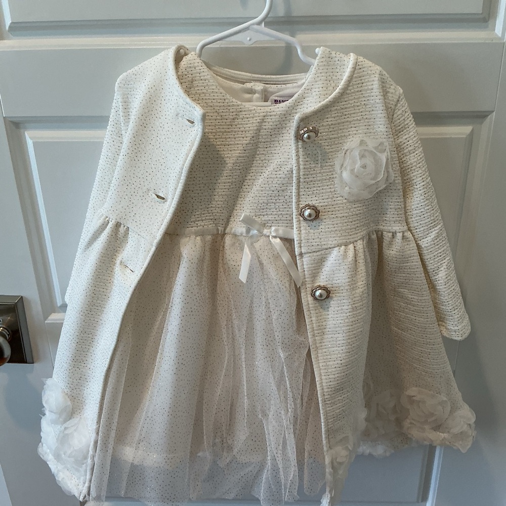 NWT Blueberi Boulevard Cream Girls Dress & Matching Coat Size 3T